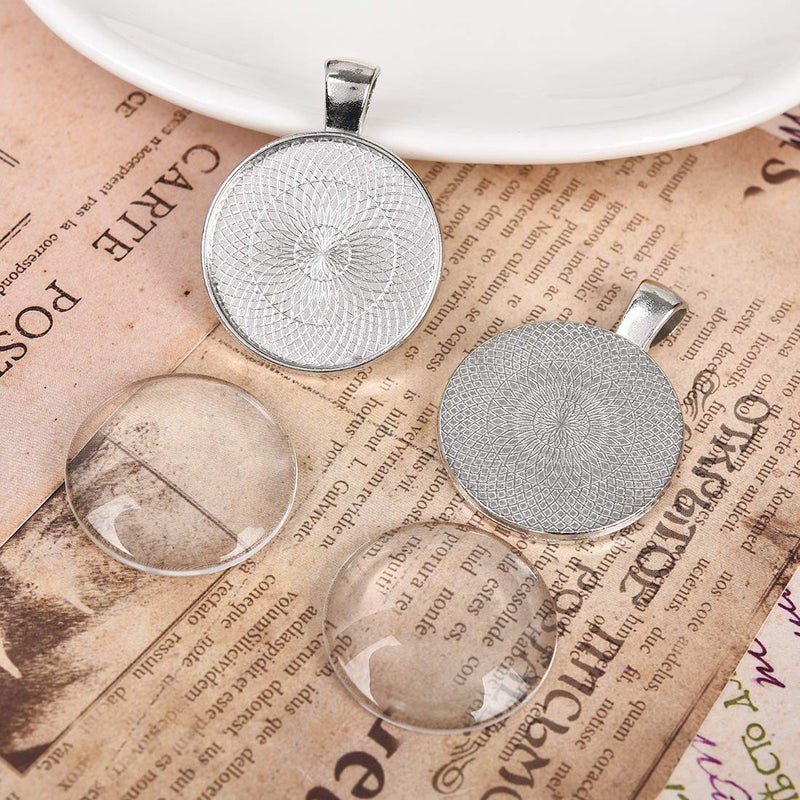 LANBEIDE 40 Pcs Silver Pendant Trays with 40 Pcs Clear Glass Cabochons - 1 Inch/25mm Round Bezels for Resin Craft, Photo Jewelry Making, Total 80 Pcs - Image 3
